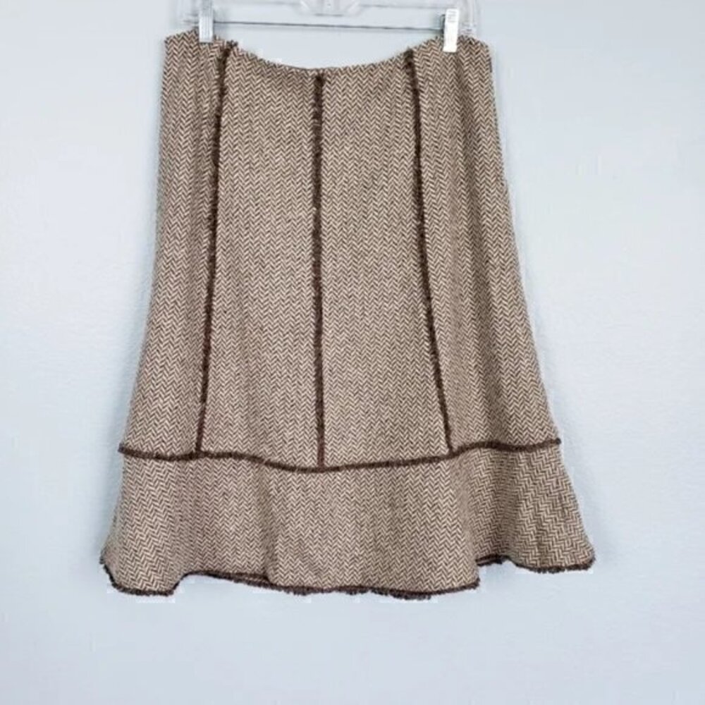 Loft Vintage Style Brown Silk/Wool Herringbone Tulip Skirt Size 8 Petite